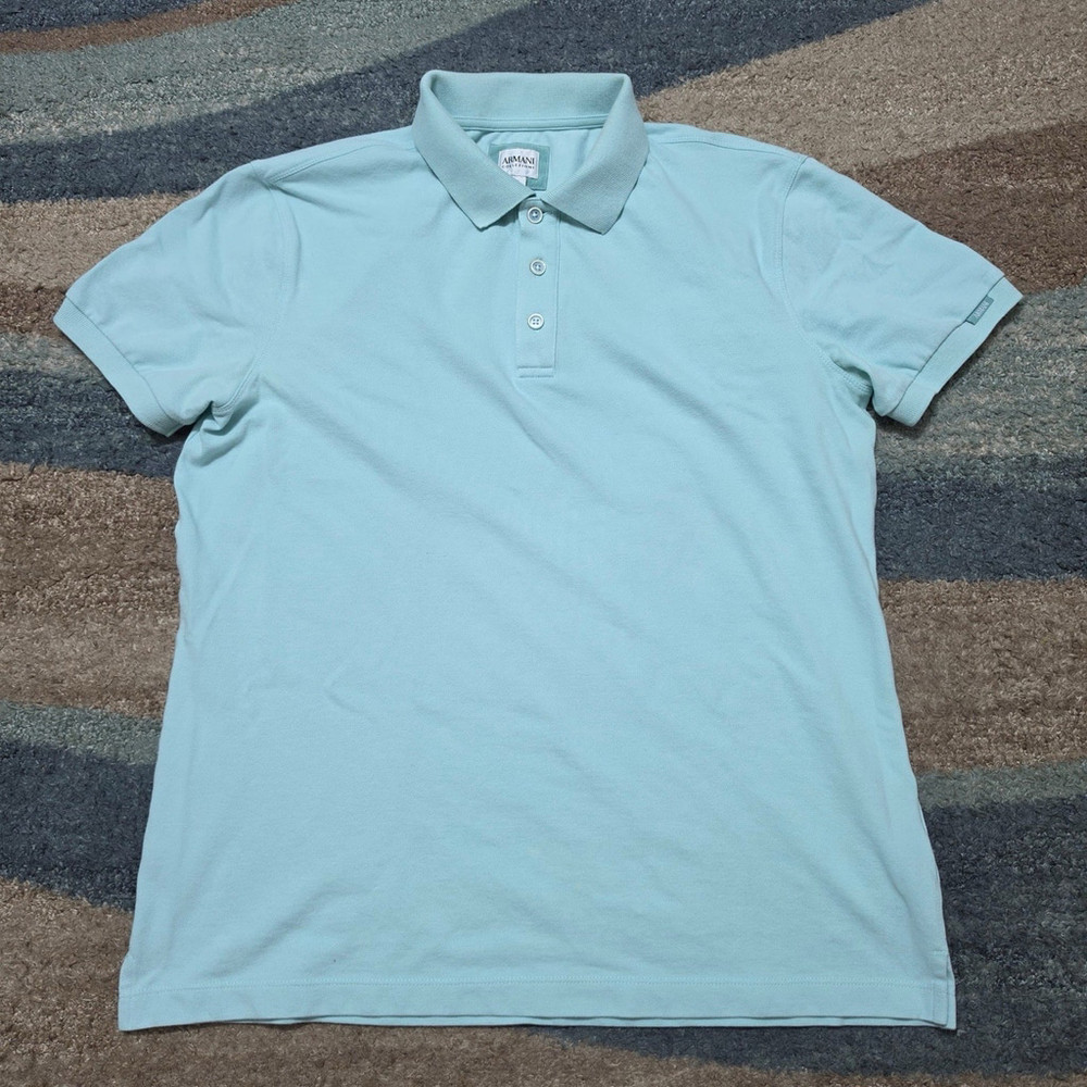 Armani Collezioni Polo Shirt Mens L Blue Short Sleeve Designer - Picture 2 of 9